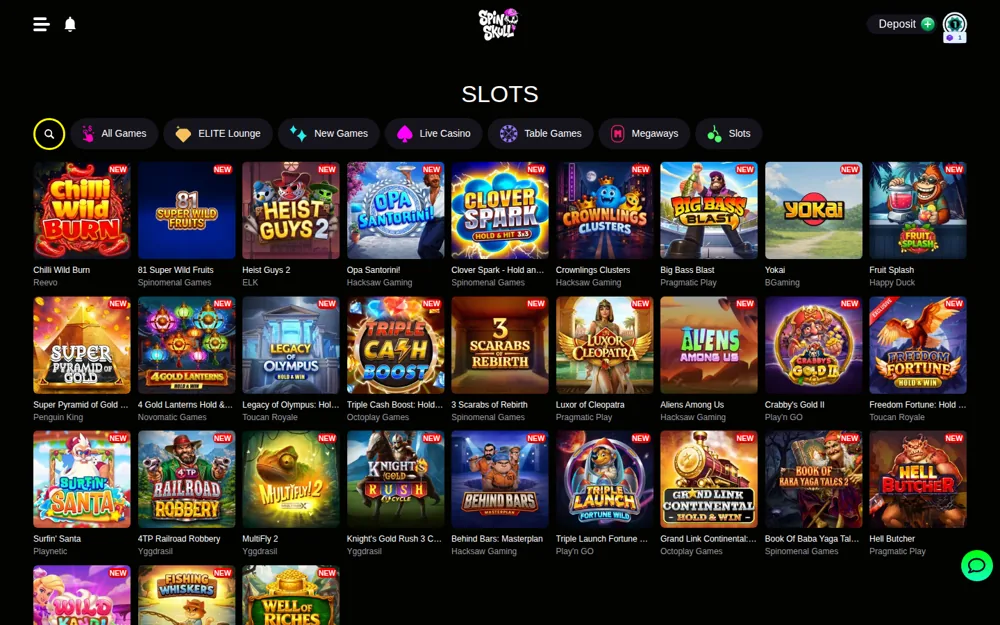 SpinSkull slots lobby with new releases from Hacksaw, ELK, Novomatic and Octoplay